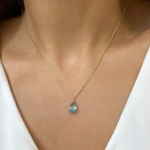 Blue Topaz  December Birthstone Necklace, Gemstone Pendant, Minimalist zodiac crystal jewelry