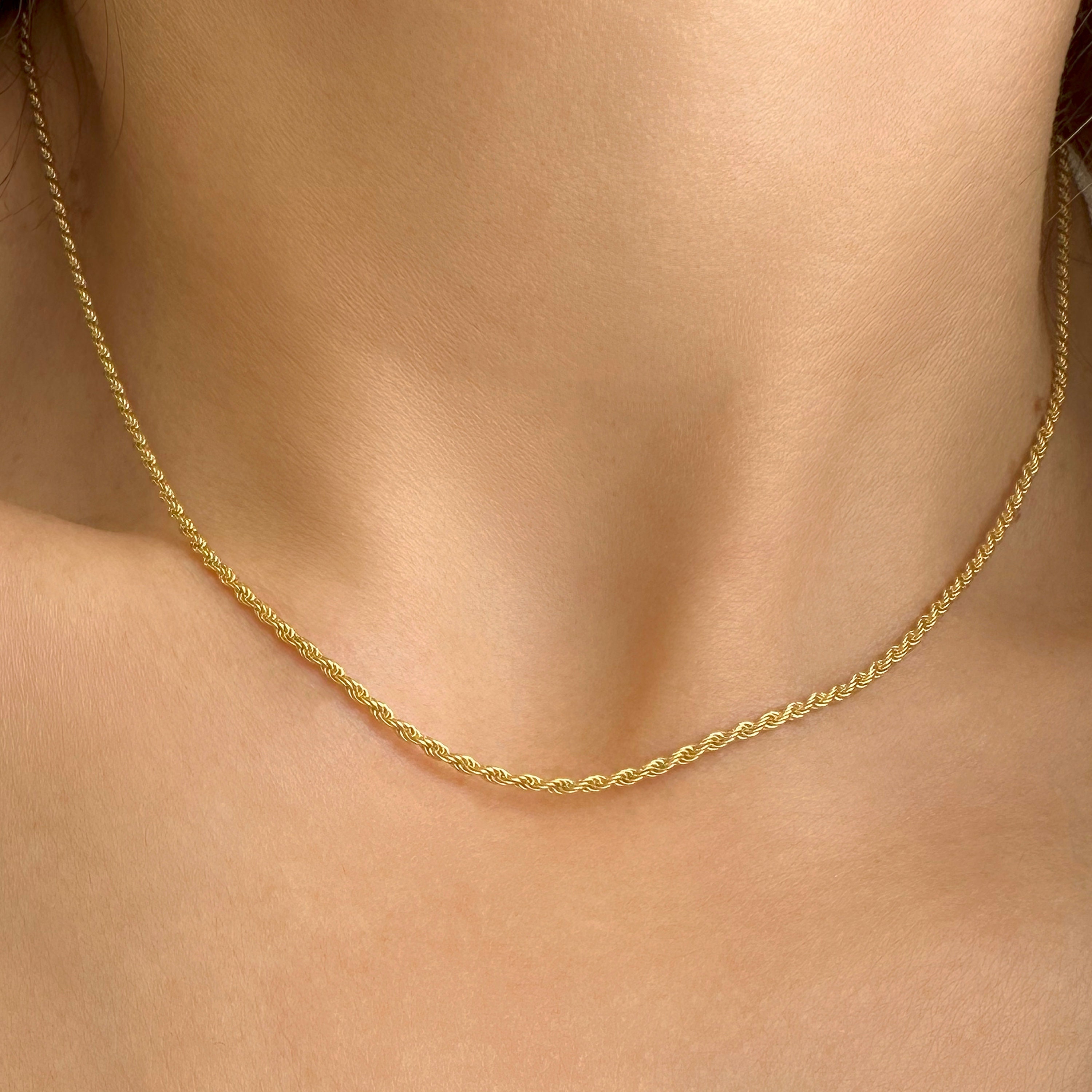 18K Solid Yellow Gold Chain Necklace With Rope Links | Collana A Catena A Corda In Oro