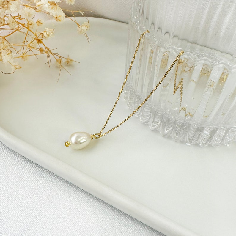 Real pearl necklace, Small Pearl necklace,Single Pearl Pendant, One Pearl necklace, Minimalist Necklace, Oval pearl necklace,Bridesmaid gift image 2