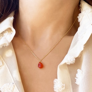 Carnelian Choker Necklace, Gemstone minimalist crystal Jewelry, Layered necklace, dainty gold teardrop necklace, birthday gifts for mom