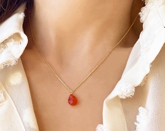Collier pendentif en cornaline, bijoux minimalistes en cristal en forme de larme, cadeaux pour la fête des mères