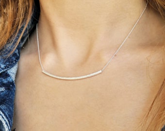Silver Curved Bar Necklace,  Minimalist jewelry,  925 Silver Chain