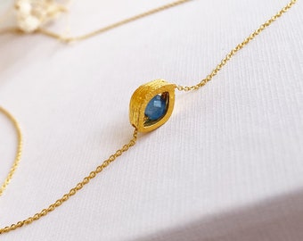 Fidget Necklace, Raw blue Sapphire Necklace, Good luck pendant, Evil Eye Necklace, Blue Sapphire Choker, Real Sapphire Birthstone necklace