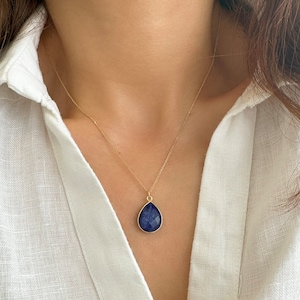 Ruwe blauwe saffierketting, september geboortesteenketting, echte blauwe saffier edelsteenketting, Good Vibes-ketting, saffiersieraden