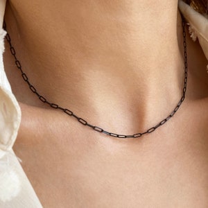 Schwarze Kette Choker Papierklammer Halskette, Minimalist Layered trendige Halskette, Ketten-Halskette, schwarze Choker Halskette für Geburtstagsgeschenke