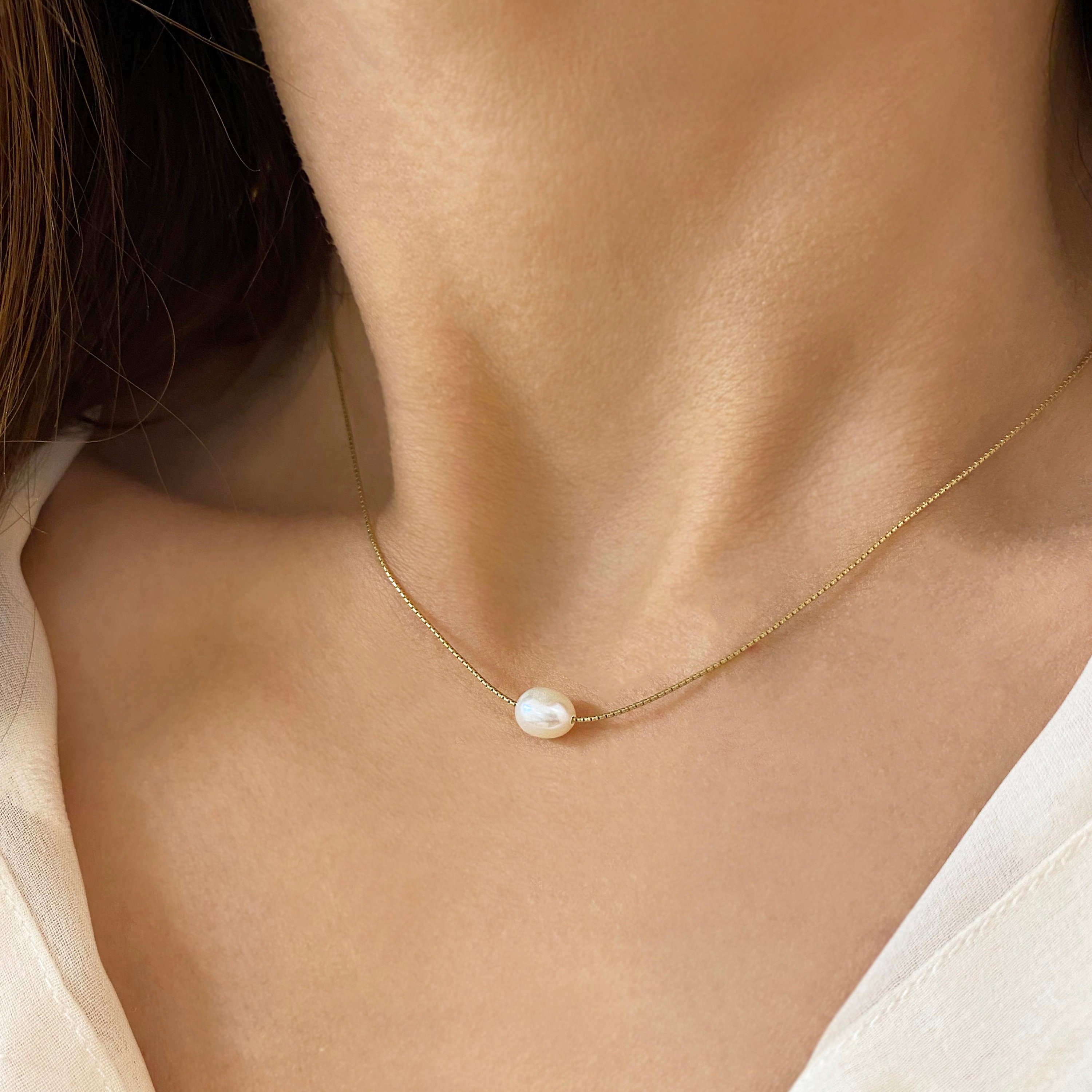 Gold Single Pearl Necklace - Freshwater Pearl Necklaces – Tomm Jewellery
