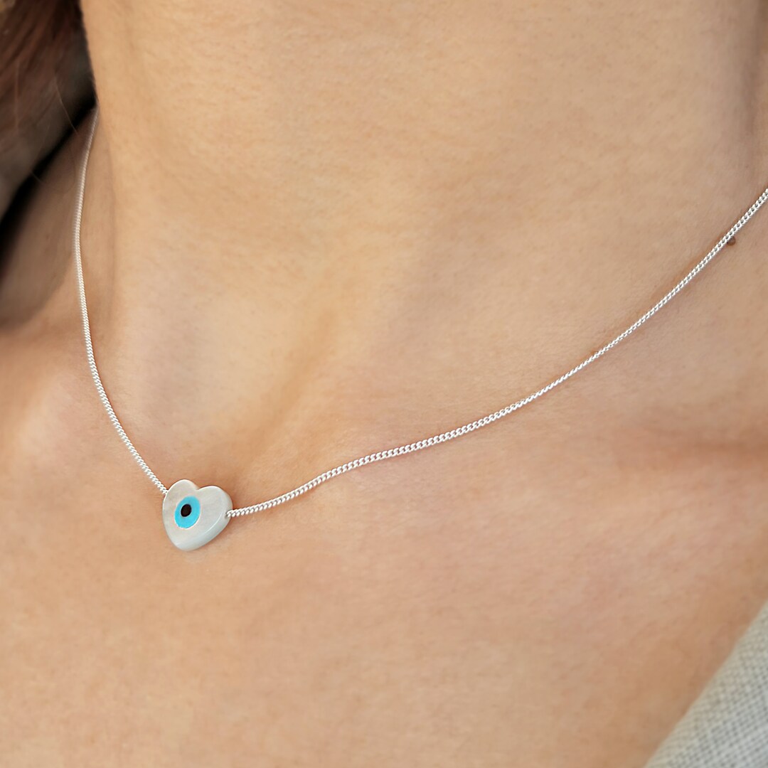 Good Luck Necklace Evil Eye Necklace Heart Dainty Pendant Etsy