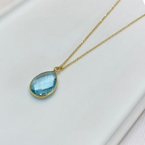 Real Aquamarine Teardrop Pendant, March Birthstone Zodiac Necklace, Gemstone Jewelry