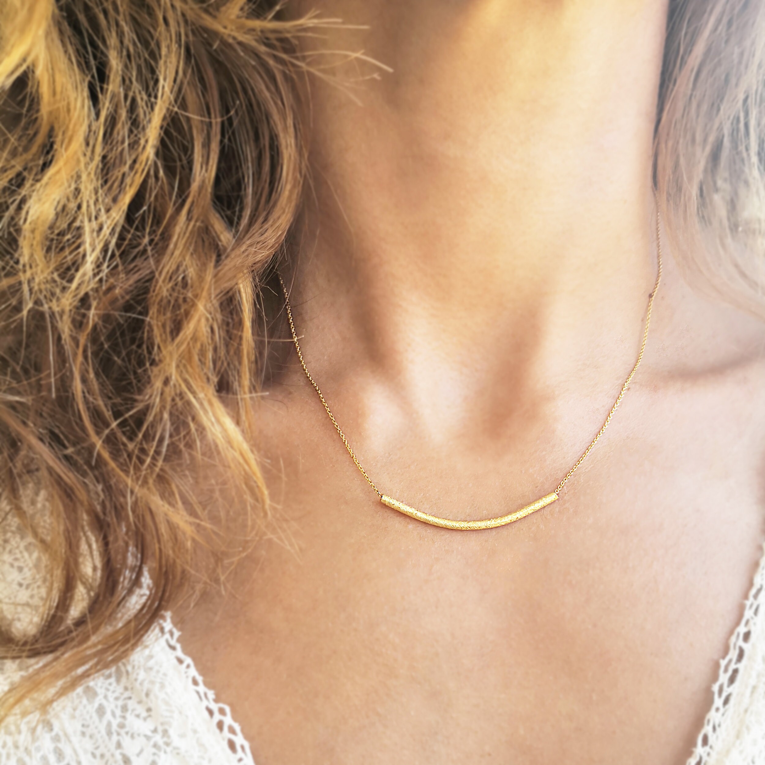 Silver Curved Bar Necklace Minimalist Jewelry, Gold Bar Silver Curved Bar Necklace Minimalist Jewelry, Gold Bar