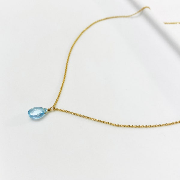 Aquamarine Pendant, Courage Necklace, Summer Drop Necklace, Minimalist Necklace, March Birthstone, Gemstone necklace,Summer crystal Necklace