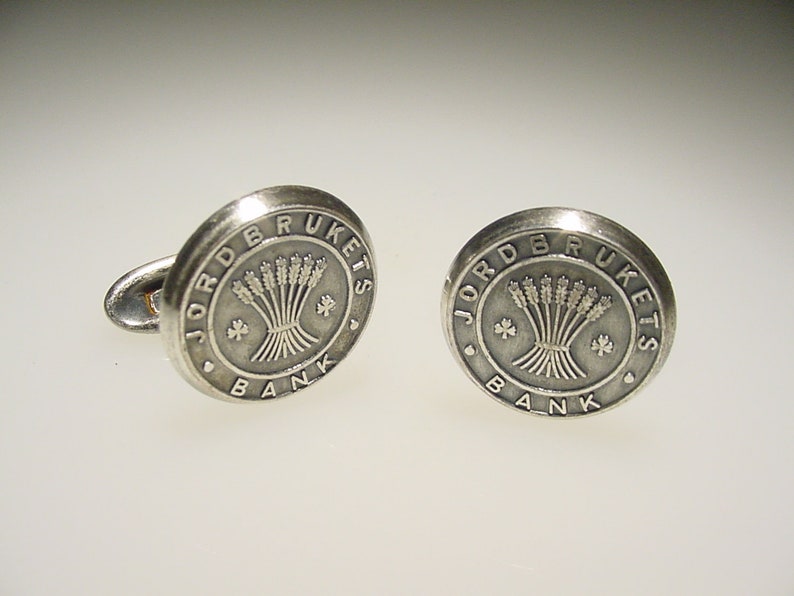 Vintage Silver Tone Sporrong Jordbrukets Bank of Agriculture Cuff Links