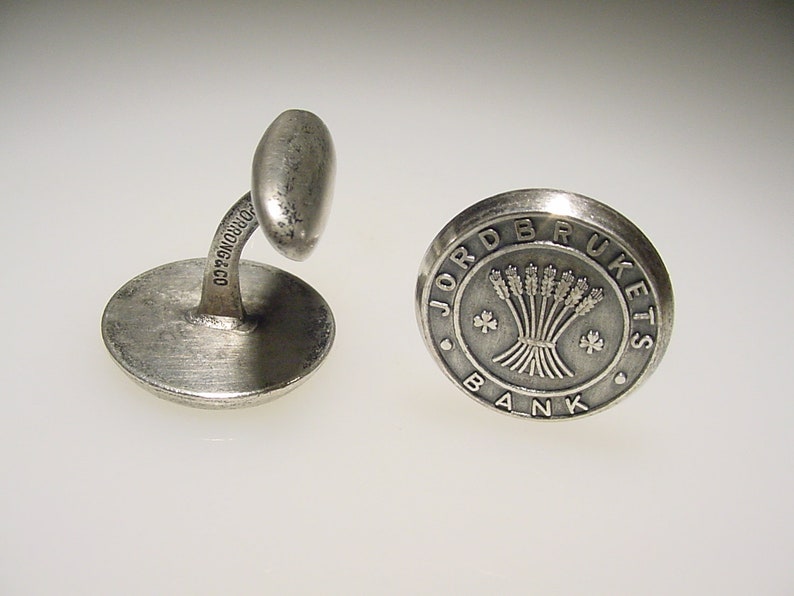 Vintage Silver Tone Sporrong Jordbrukets Bank of Agriculture Cuff Links