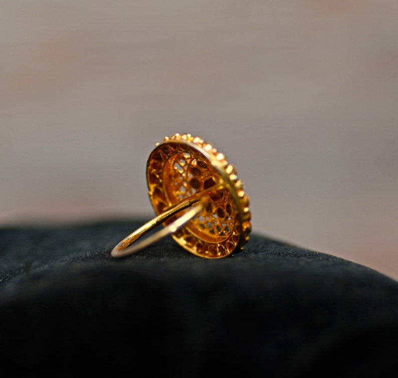 Vintage Openwork ring with crystals Gold Tone Pink and white Rhinestones Ring Large \u041aound \u0421rystal Ring Size 7