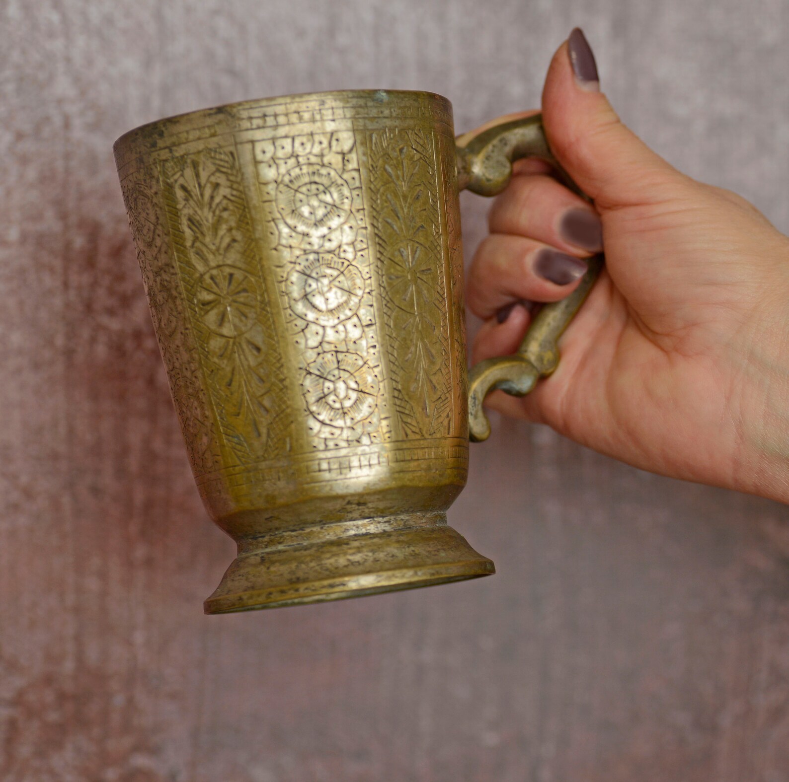 Antique Brass Mug Cup Engraved Old MugLarge Victorian Etsy