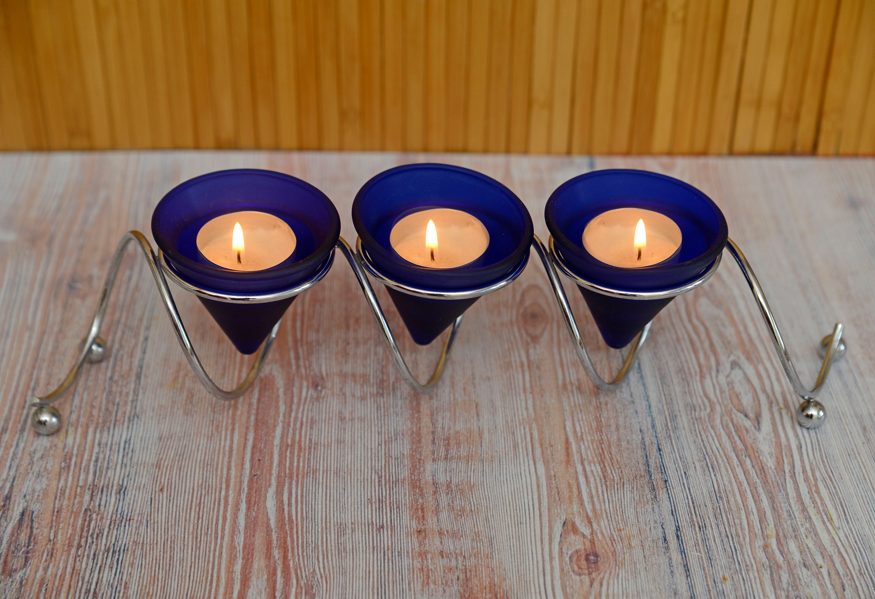 Tres candelabros azul cobalto vidrio vela 3llama vidrio de Etsy