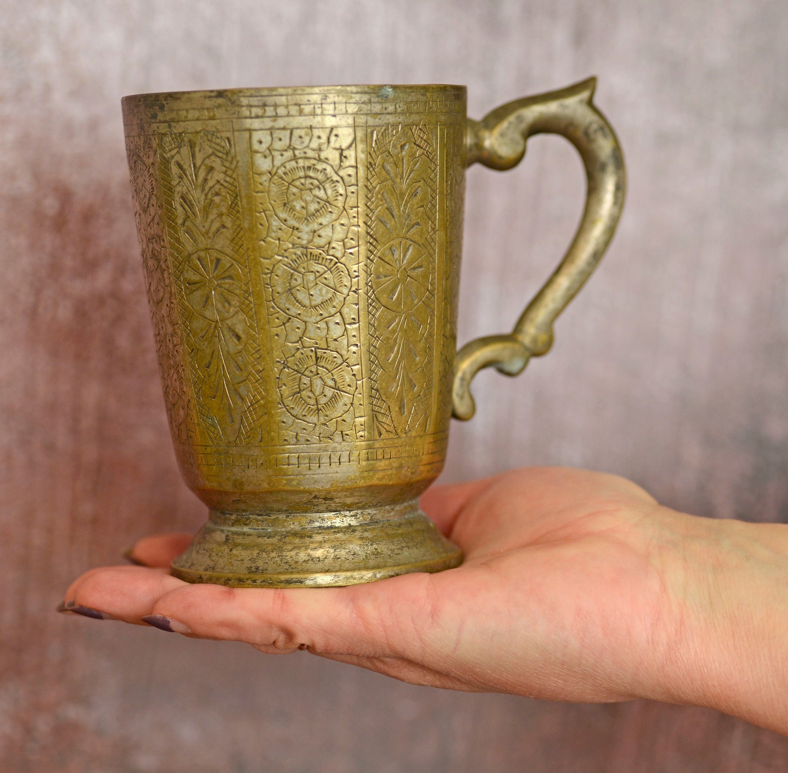 Antique Brass Mug Cup Engraved Old MugLarge Victorian Etsy