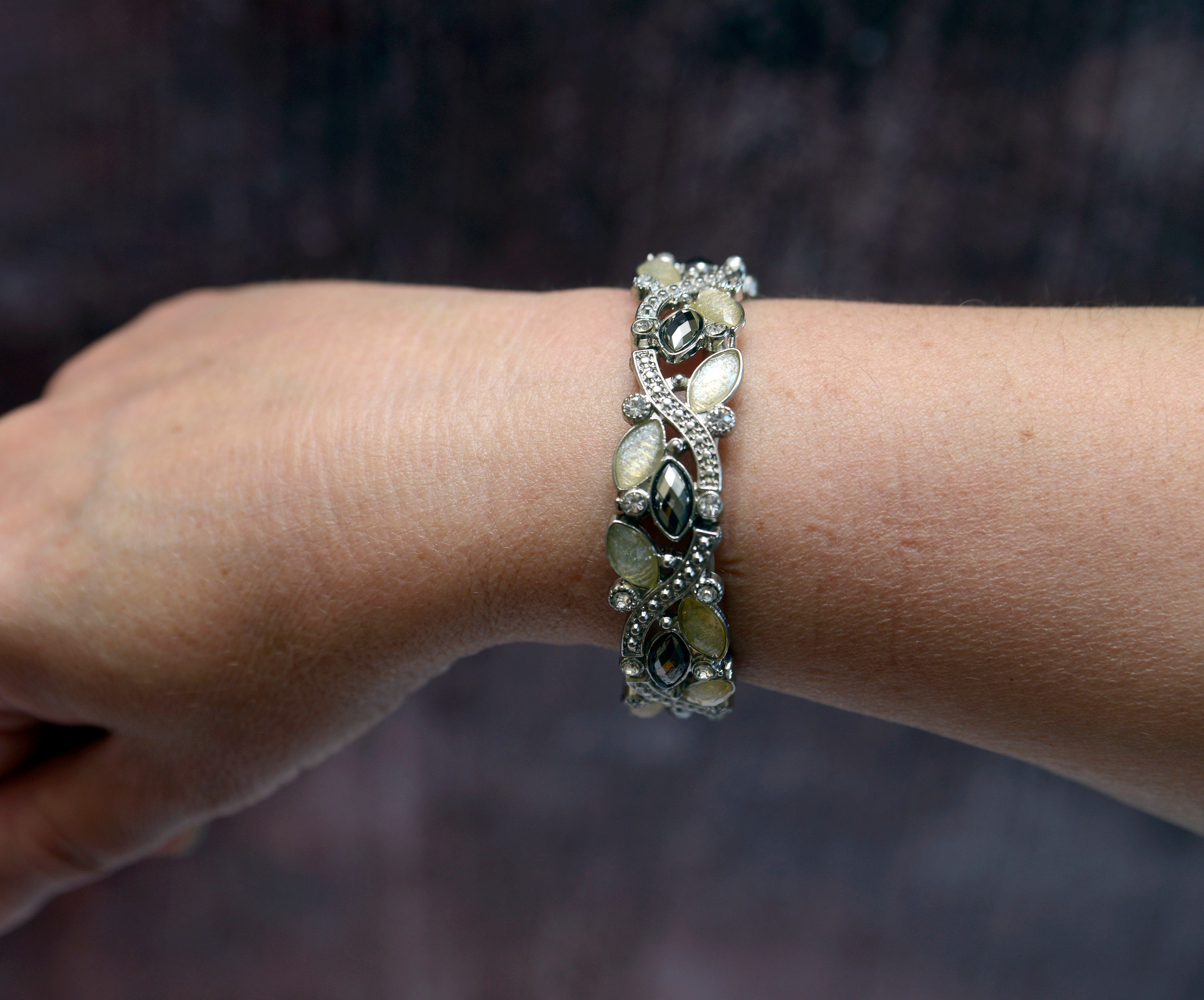 Vintage Wide green crystals bracelet Olive green cuff bracelet Etsy