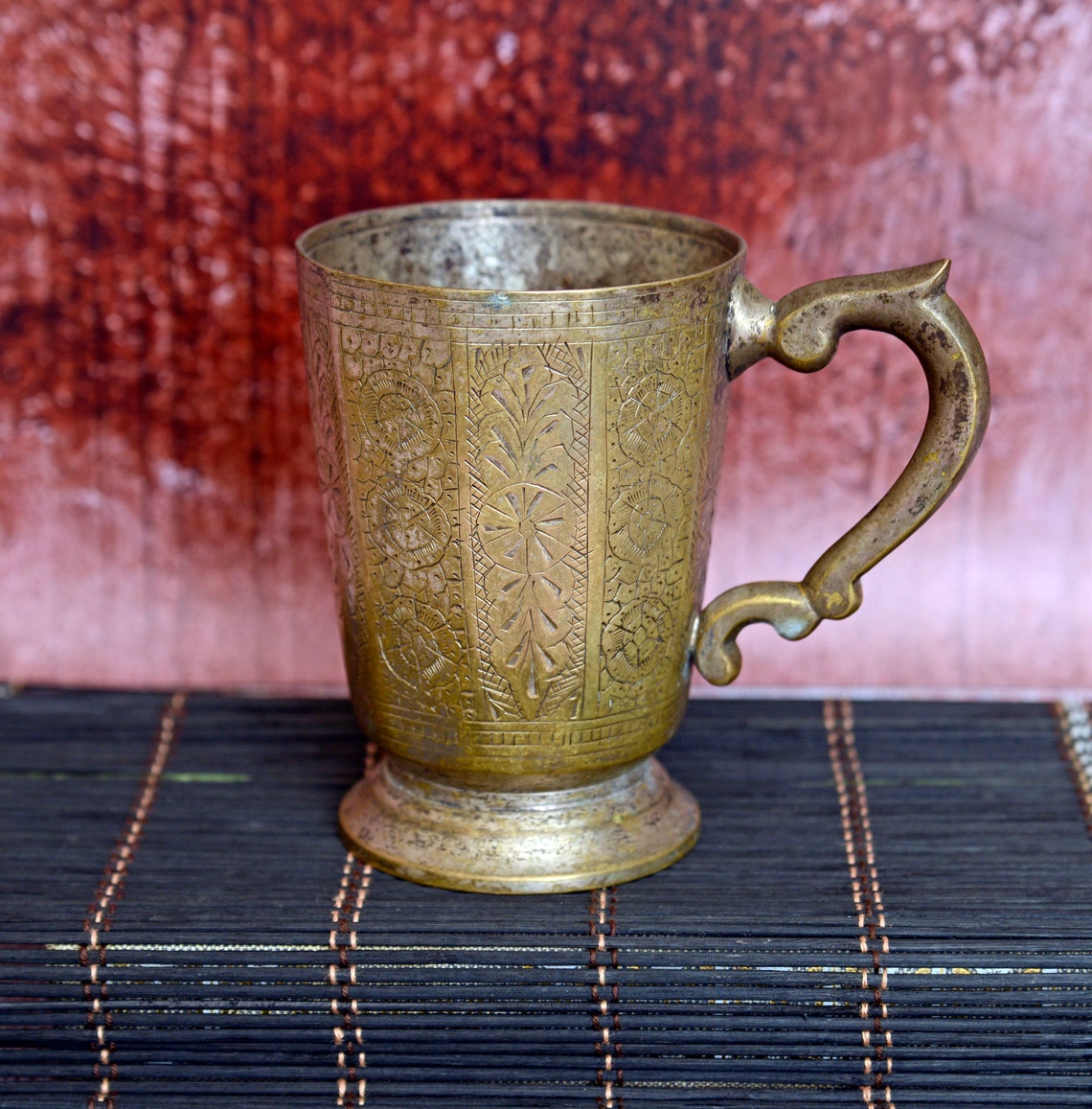 Antique Brass Mug Cup Engraved Old MugLarge Victorian Etsy