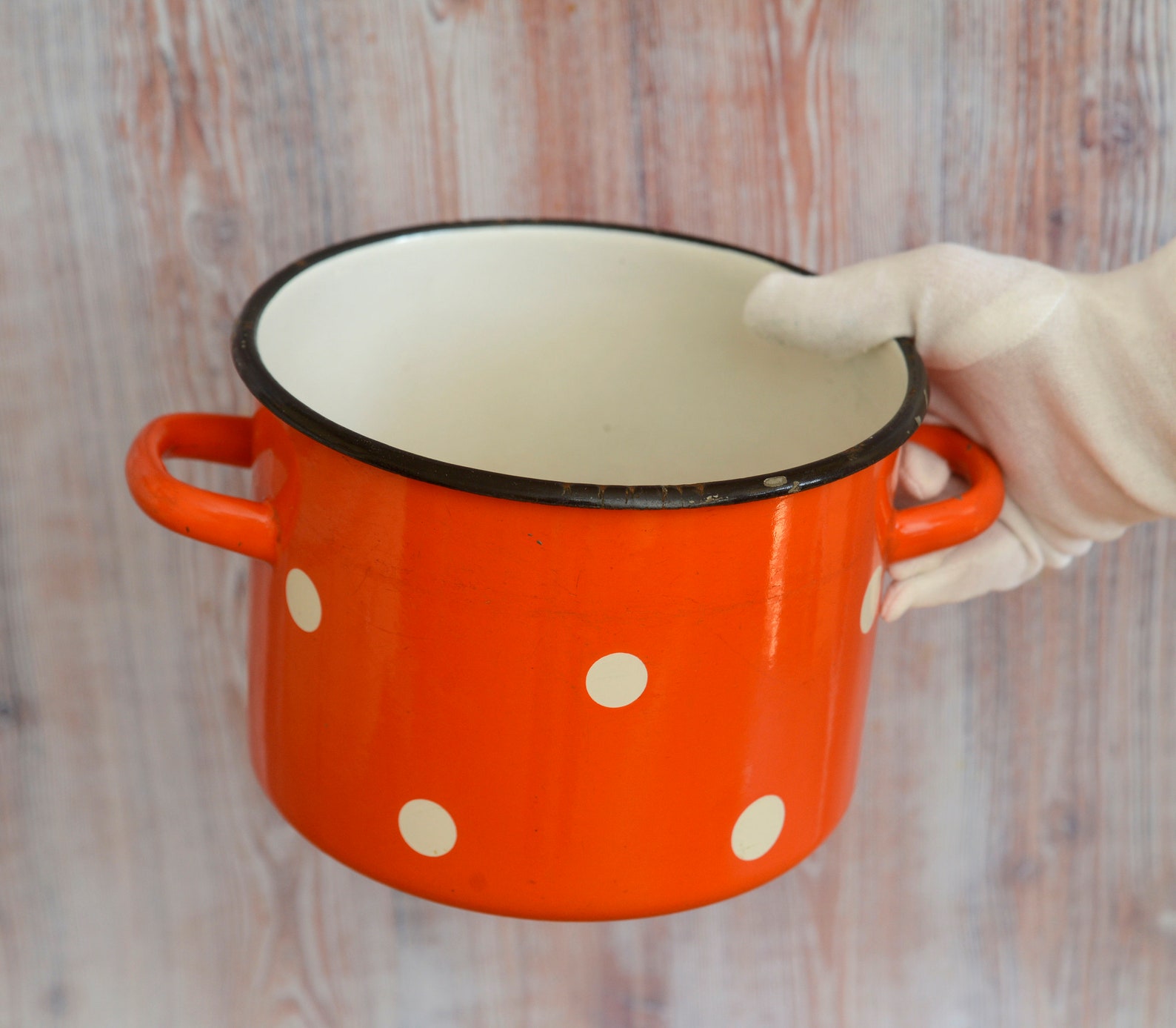 Large Red Polka Dot Enamel pot Enamel Soup pan Enamel Pot with Etsy