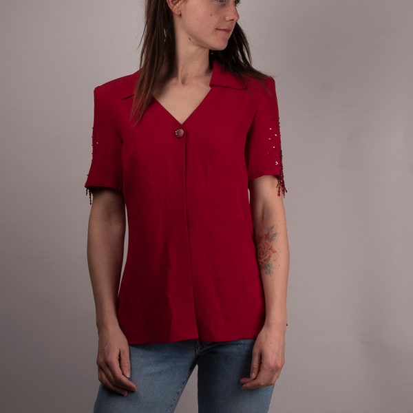 Vintage 1980s Marta Palmieri Red Top with Embroidery Size 10