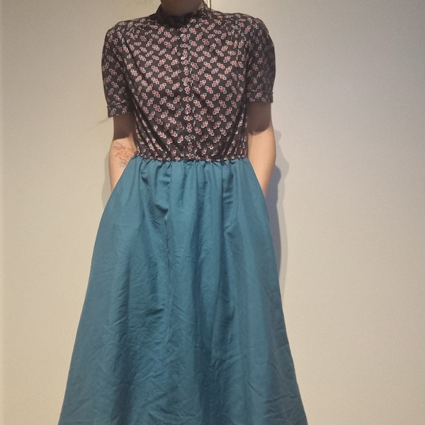 Vintage Twirl Kleid | 60er jahre | Jane Baar | Druck Blau | Größe 8/10