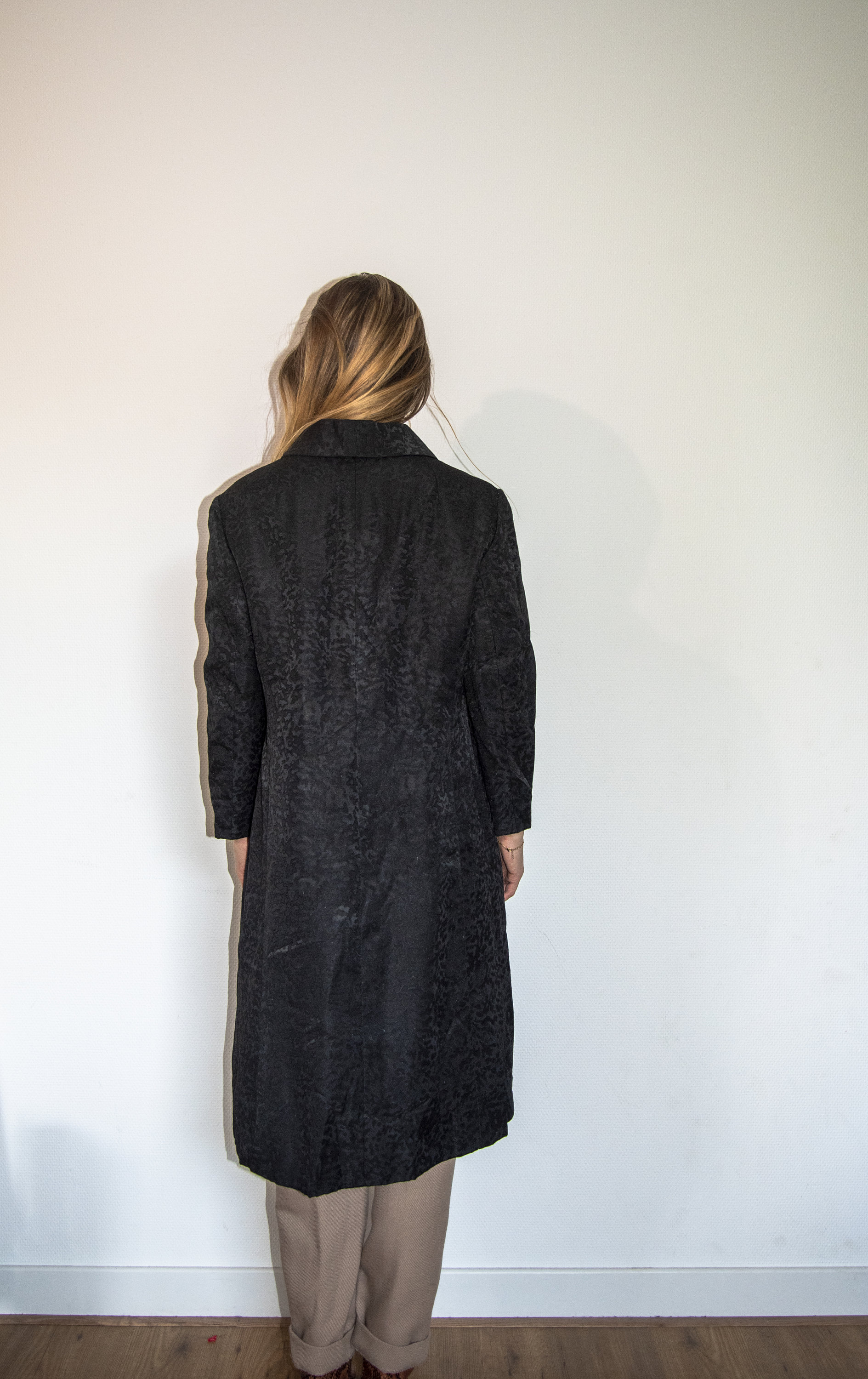 Long Retro Contrast Print Coat