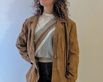 Vintage 1980s Light Brown Suede Coat | Oversized Leather Jacket | Unisex | Patchwork Style | Size L