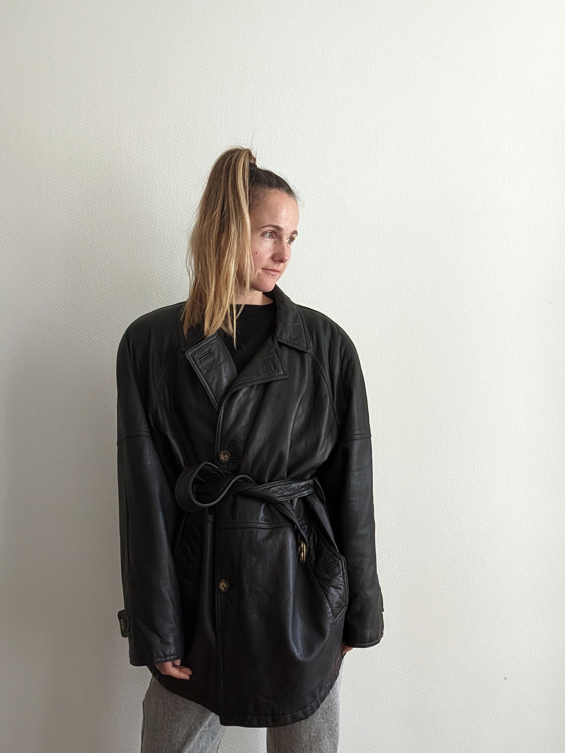 Vintage 1980s Black Leather Jacket | Oversized Coat | Hip Vintage 1980s Black Leather Jacket | Oversized Coat | Hip