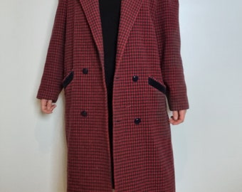 Vintage 1980s Martelli Red Wool Plaid Wintercoat Size 12