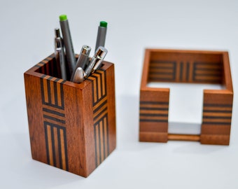 Schreibtisch Organizer aus Holz, Schreibtisch Set mit 2 Stk., Schreibtisch Zubehör, Box für Haftnotizen. Schreibtisch-Organizer , Stiftebox, Notizzettelbox