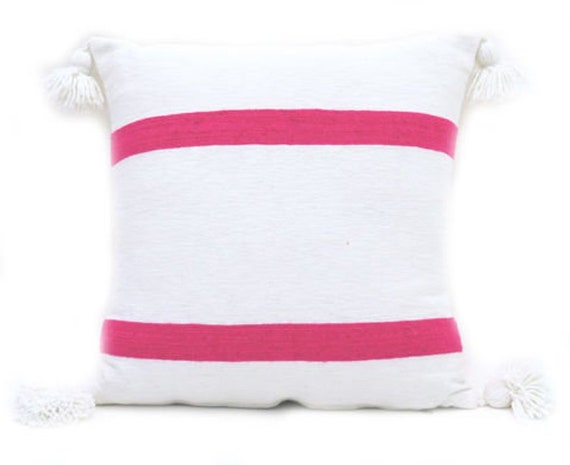 Set of 3 Moroccan Pom Pom Pillow Cover White Pom Pom Pillow Cover Large Poms 7
