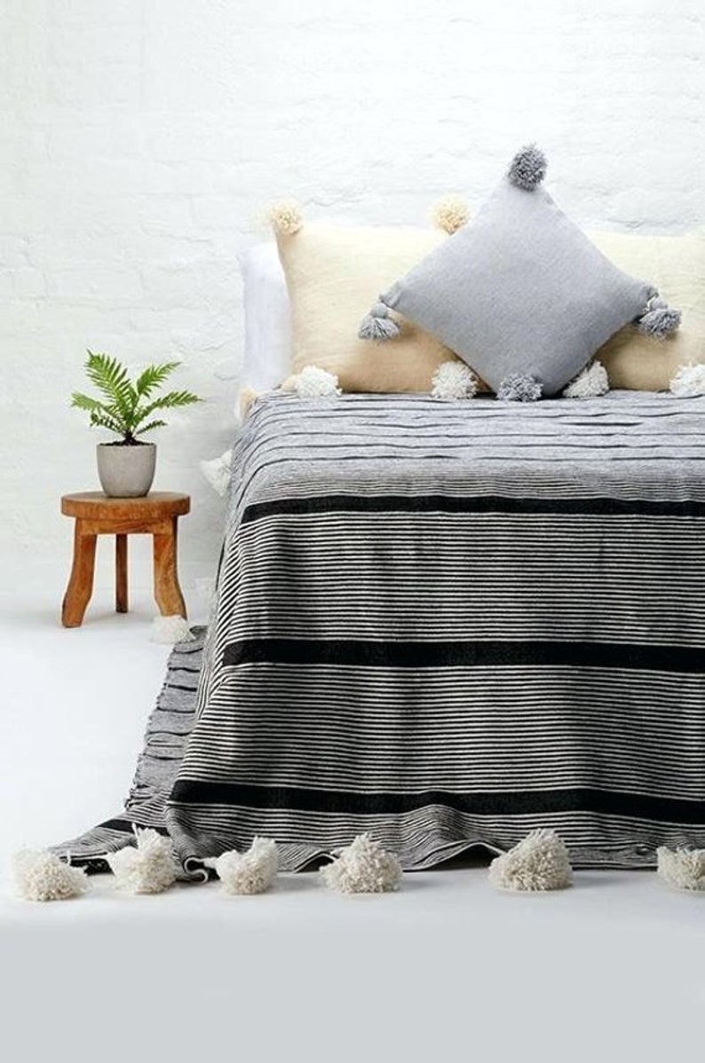 Moroccan Blanket Moroccan Pompom Blanketbedroom Etsy