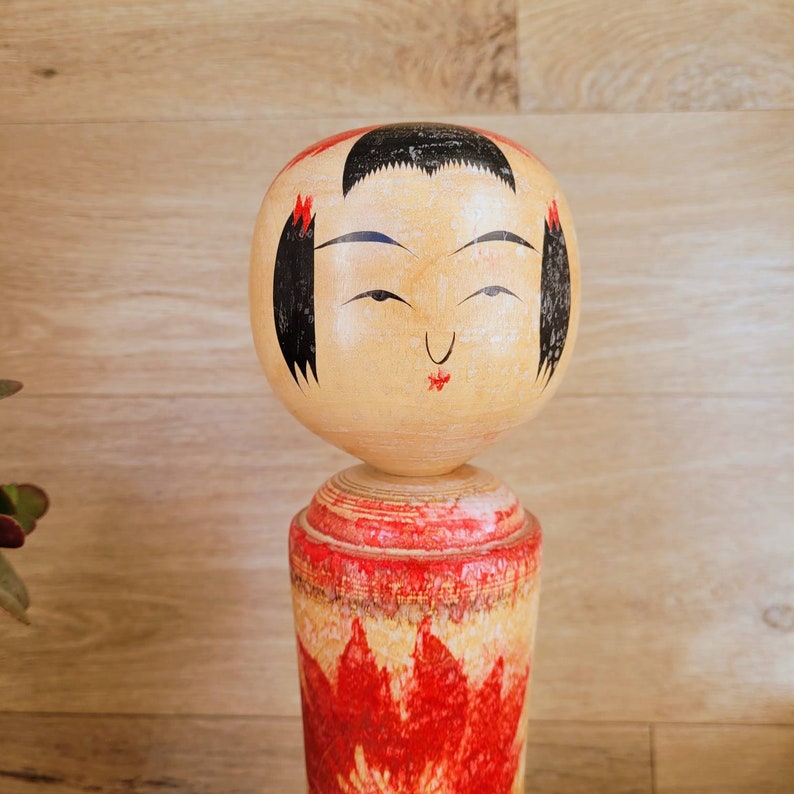 Vintage Large Wooden Japanese Kokeshi Doll Signed, Traditional Japanese Art Doll 1950s Hand Painted Doll Retro Vintage Home Decor image 8