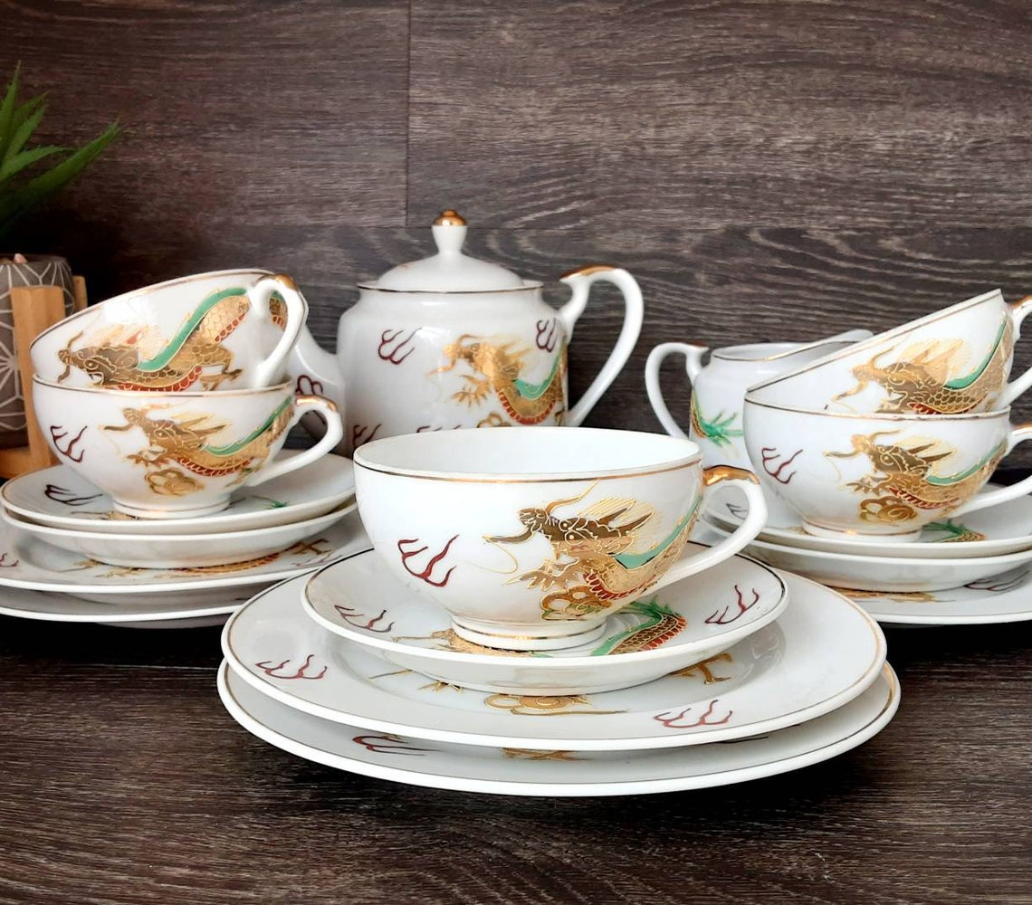Vintage Yamasan China Tea Set Japanese Dragon 17 Piece Etsy