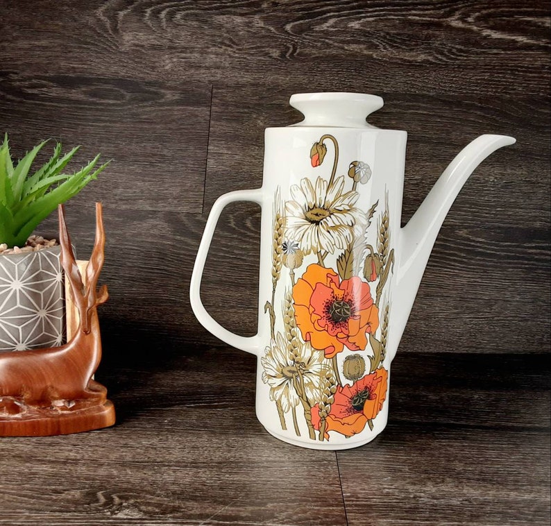Vintage Meakin Orange Poppy Coffee Pot Retro J&G Meakin Etsy UK