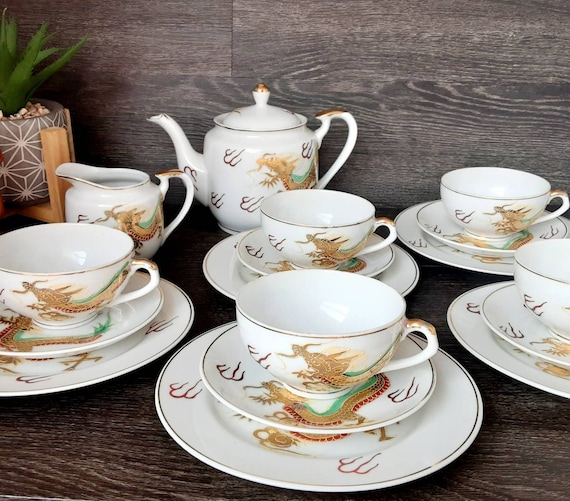 Vintage Yamasan China Tea Set Japanese Dragon 17 Piece Etsy UK