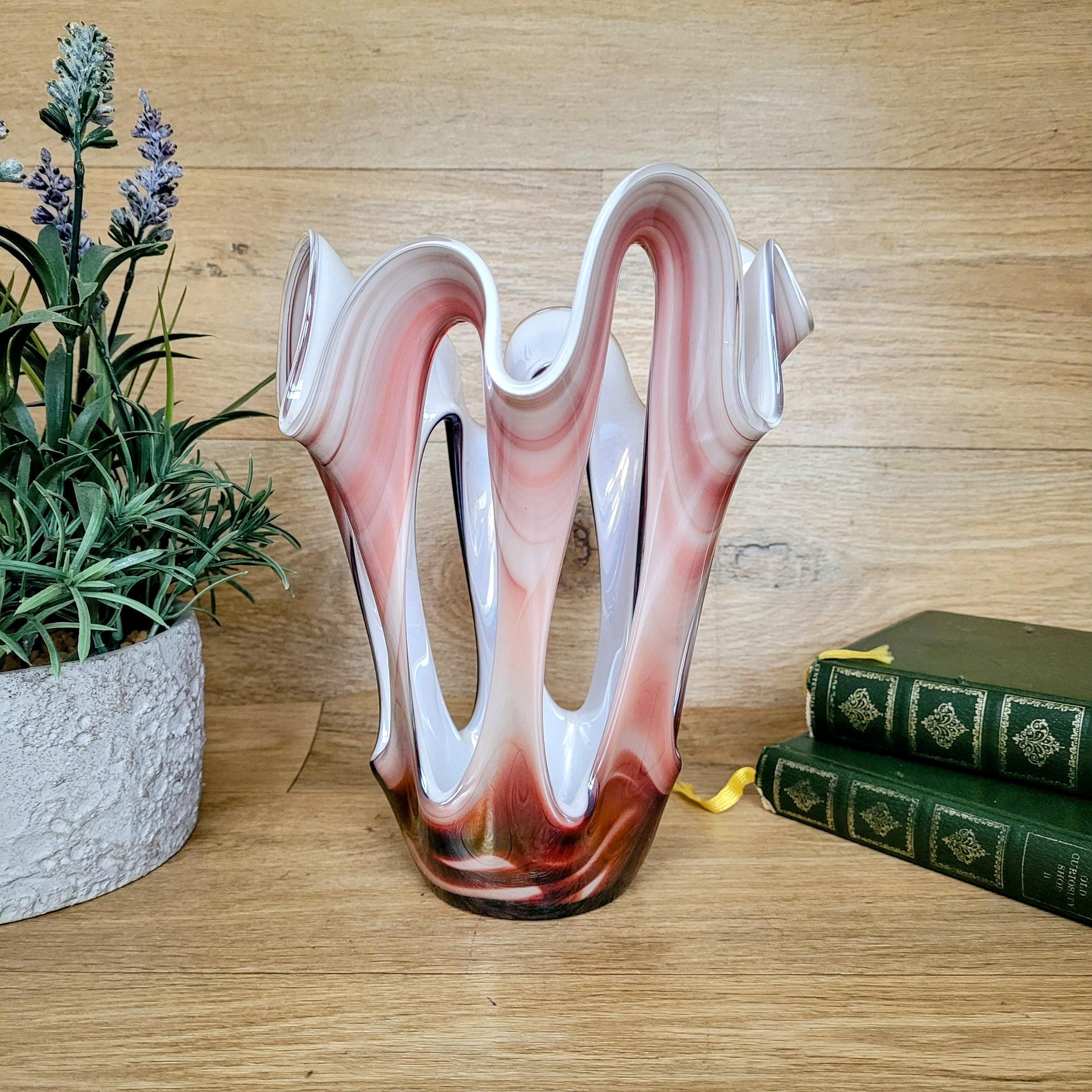 Vintage KROSNO Glass Handkerchief Vase, Retro Polish Hand Blown