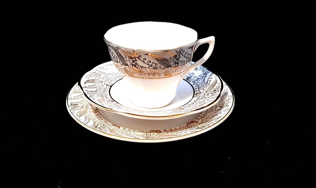 Vintage White Gold China Tea Cup Saucer Set Trio English Bone Etsy UK