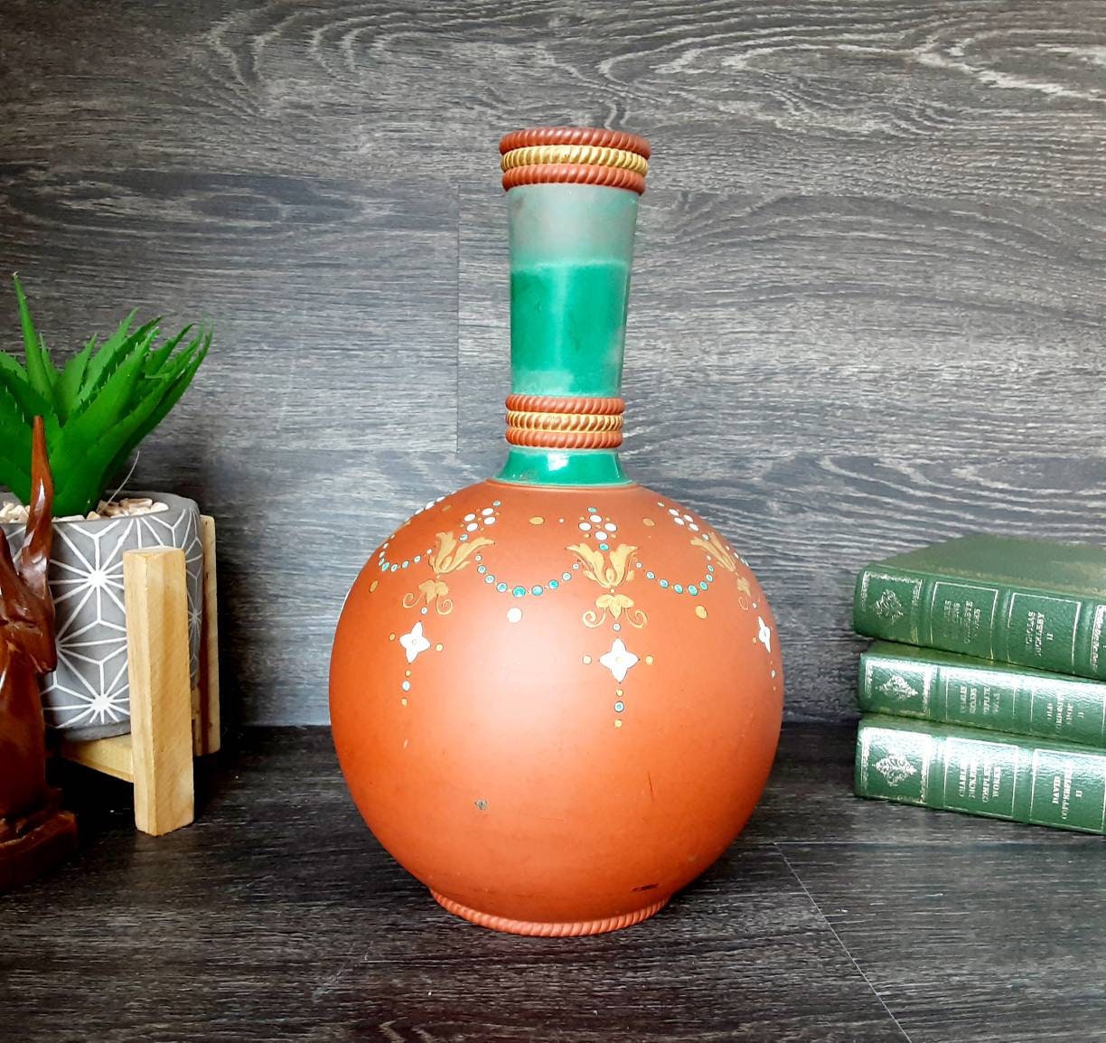 Vintage Victorian Terracotta Pottery Prattware Vase Etsy UK
