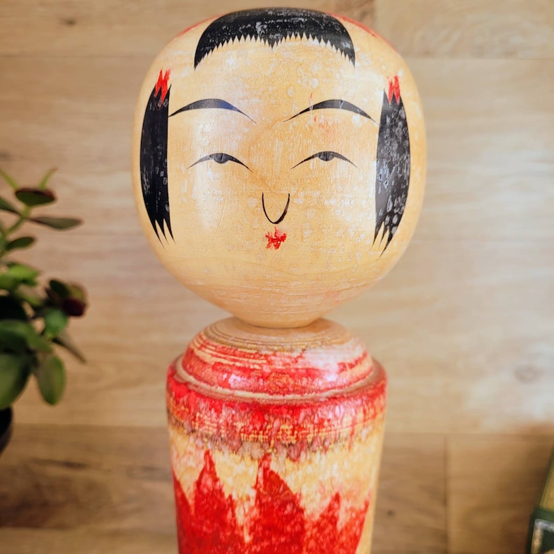 Vintage Large Wooden Japanese Kokeshi Doll Signed, Traditional Japanese Art Doll 1950s Hand Painted Doll Retro Vintage Home Decor image 10