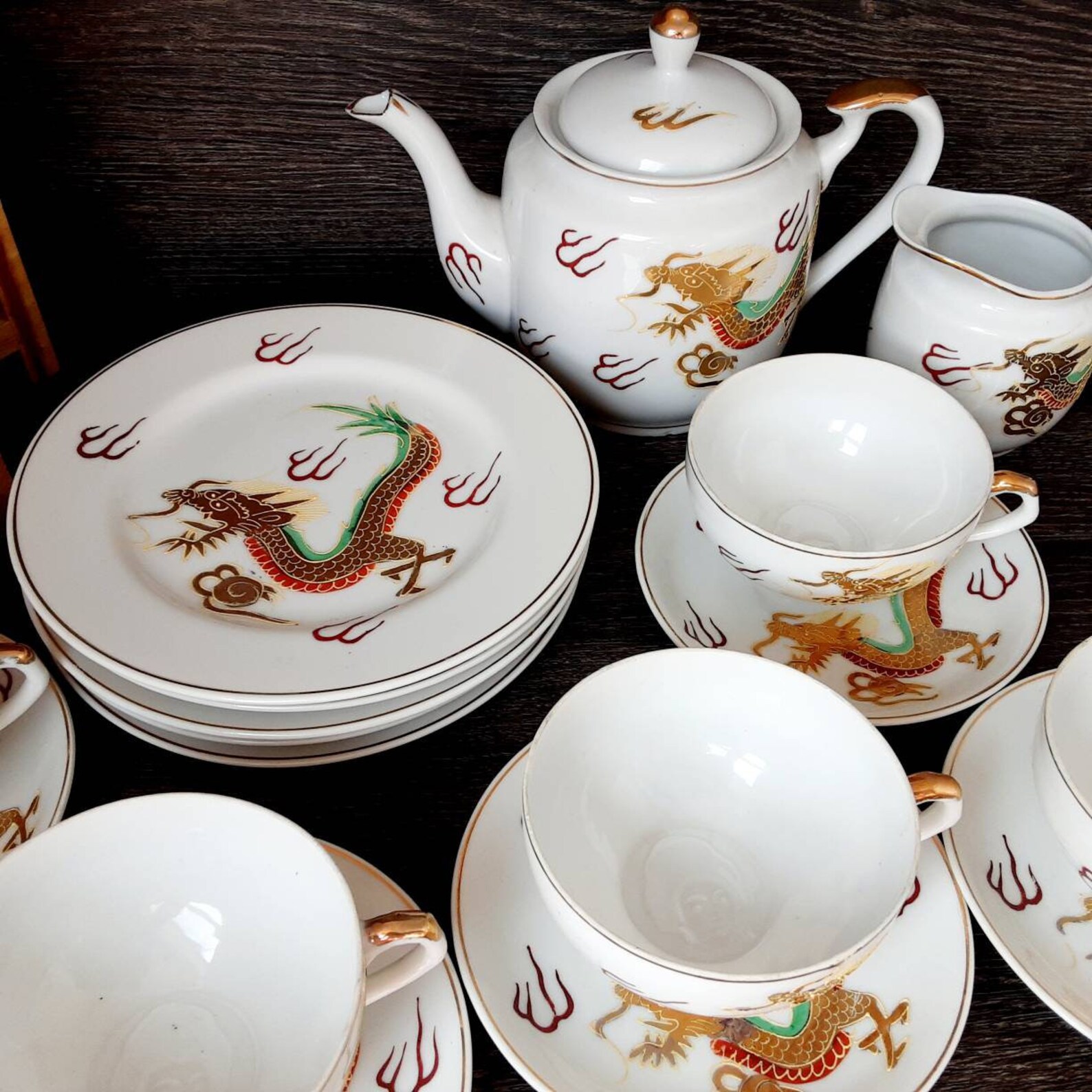 Vintage Yamasan China Tea Set Japanese Dragon 17 Piece Etsy