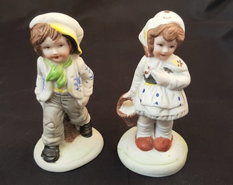 Vintage Kitsch Hummel Style Boy and Girl Ceramic Figurines Pair Of Retro 60s Ceramic Ornaments Vintage Home Decor