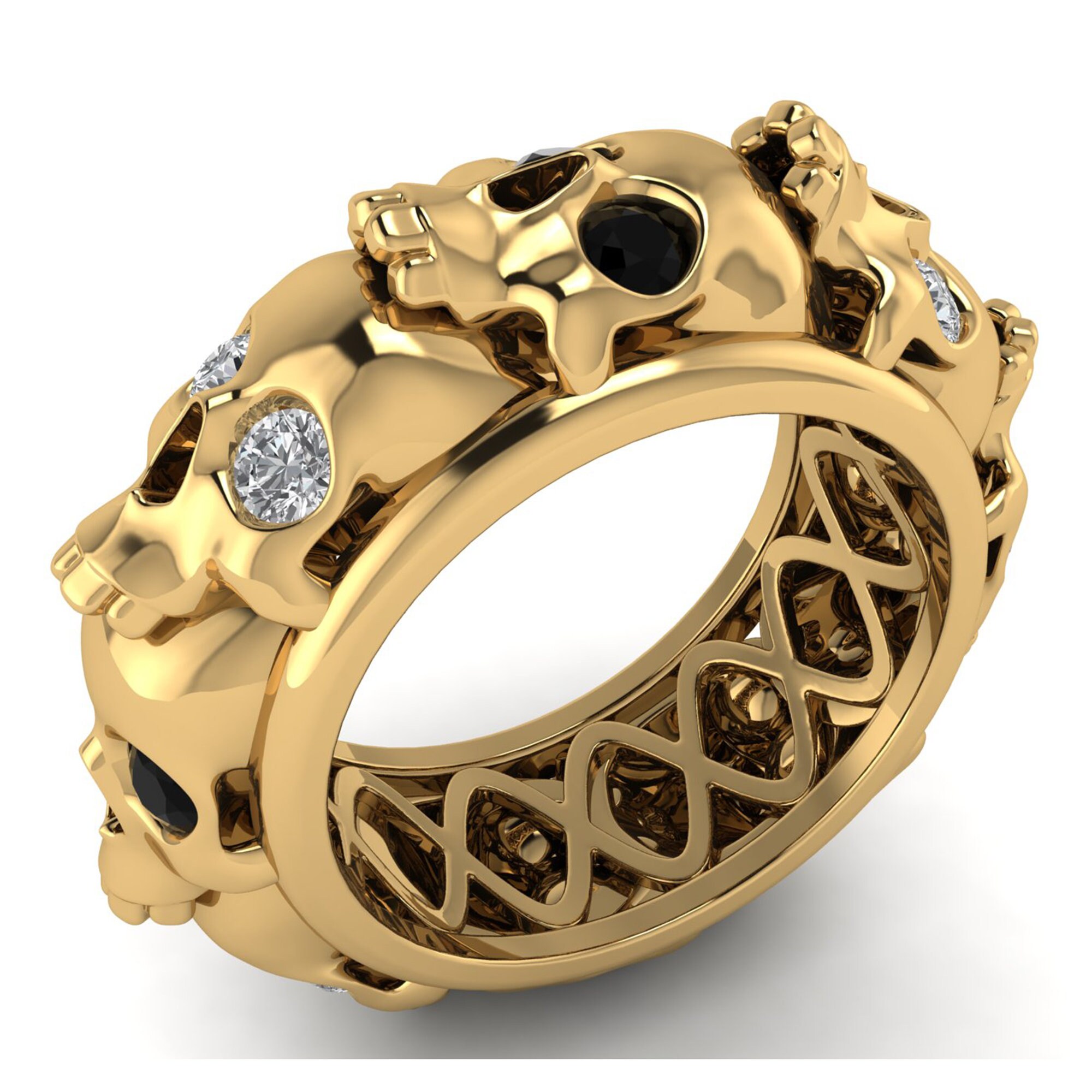 Halloween Ring 14K Yellow Gold Ring MultiSkull Eternity Band Etsy