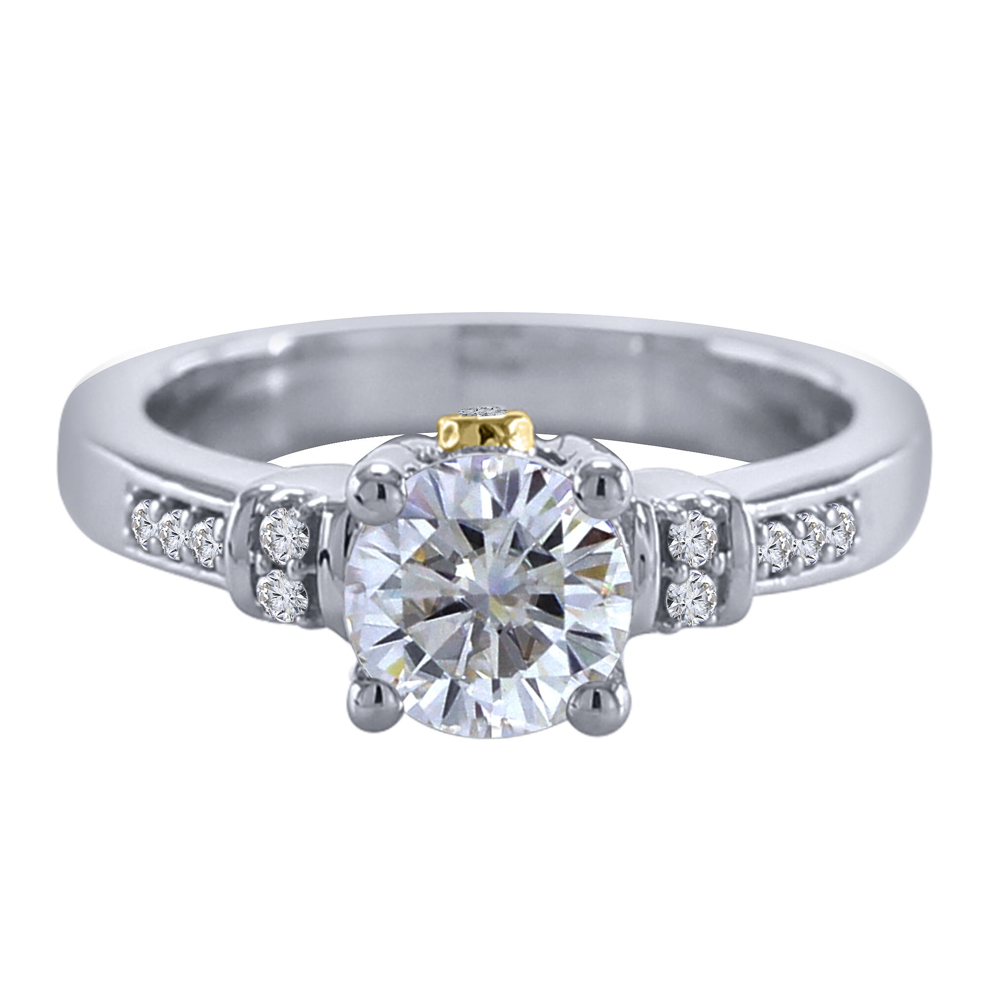 Moissanite Engagement Ring 14K Two Tone Gold Round