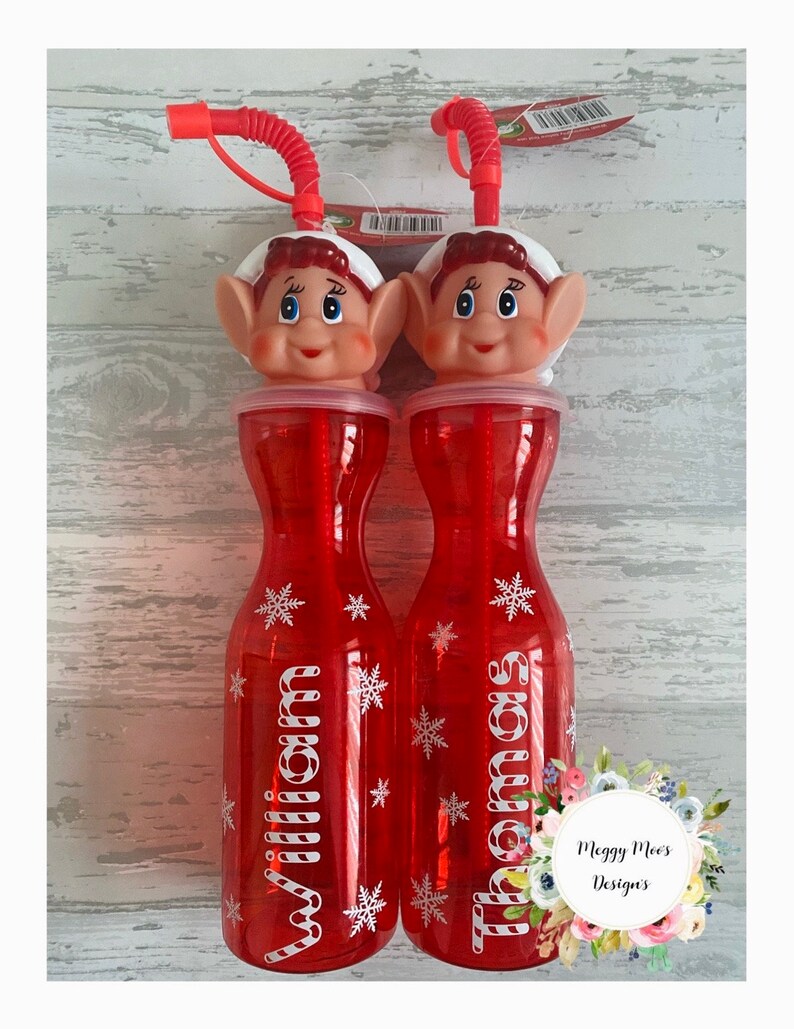 Personalised Christmas Elf Drinks Bottle With Straw 450ml Etsy