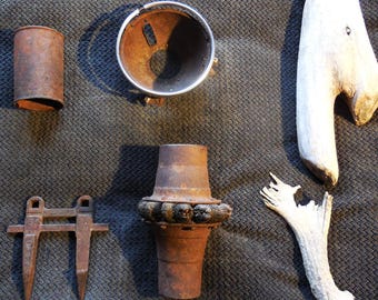Rustic Decorationg Items - Farmhouse Decor - Vintage Items - Old Metal, Chrome, Shed Antler, Natural Wood