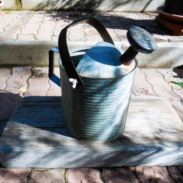 Vintage Garden Watering Can, Made of old galvanized steel, Rustic garden decor - Vintage 1950s