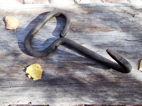 Vintage Farm Hay Bale Hook, Hand Forged Wrought Iron Hook, Oval