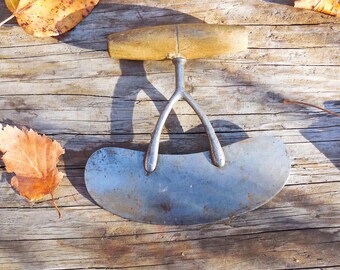 Vintage Steel Food Chopper, Rustic Wood Handle, Farmhouse Decor