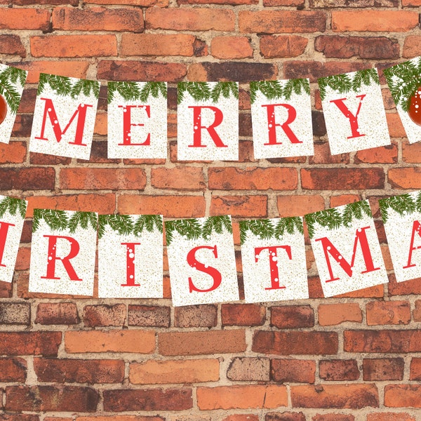 Merry Christmas Banner Printable | DIY Christmas Printable Banner | Christmas Winter Banner | Printable Christmas Decoration